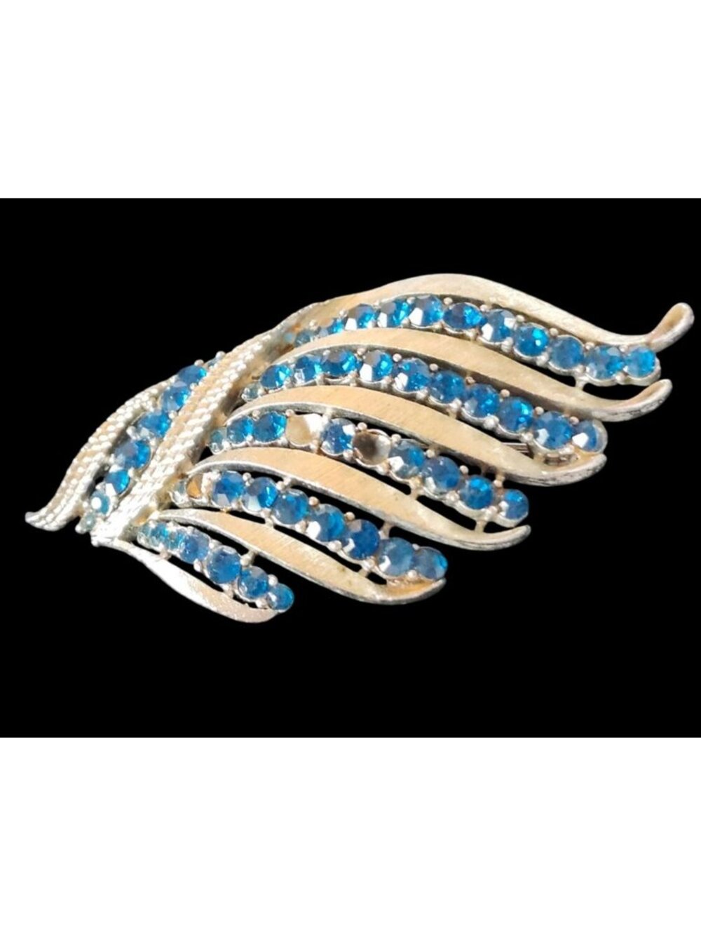 Vintage Corocraft Silver Tone Brooch Sapphire Blue Rhinestones READ - Picture 2 of 6